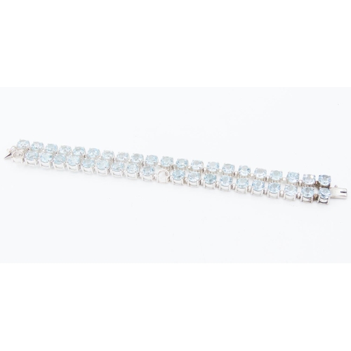 268 - Aquamarine Set Twin Row Bracelet Mounted in 9 Carat White Gold 17.5cm Long Width 2cm Articulated For... 