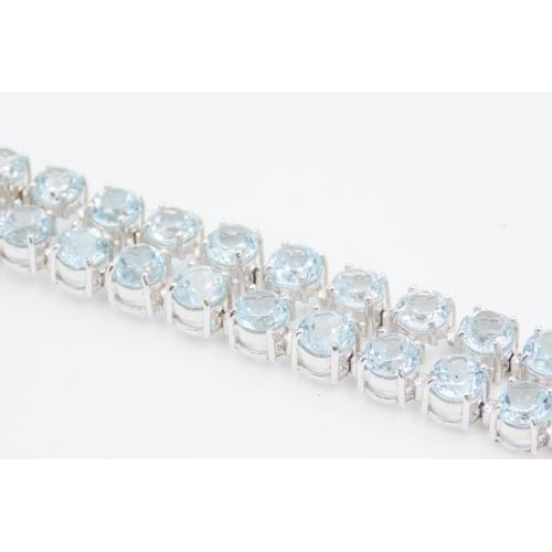 268 - Aquamarine Set Twin Row Bracelet Mounted in 9 Carat White Gold 17.5cm Long Width 2cm Articulated For... 