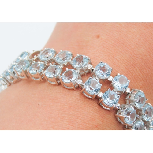 268 - Aquamarine Set Twin Row Bracelet Mounted in 9 Carat White Gold 17.5cm Long Width 2cm Articulated For... 