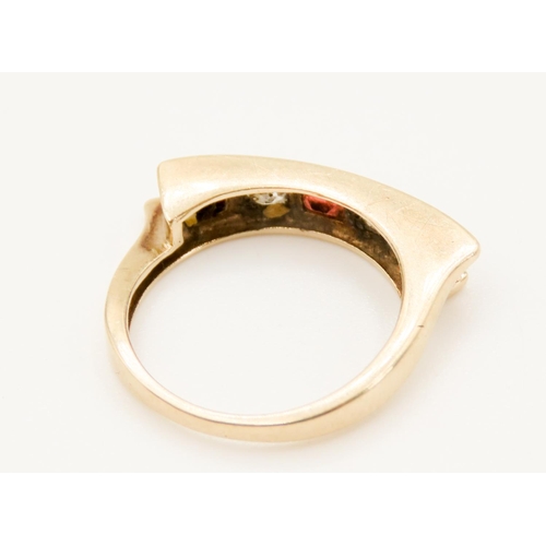 27 - Five Stone Red Garnet and Gemstone Channel Set Ring Mounted in 9 Carat Yellow Gold Ring Size O