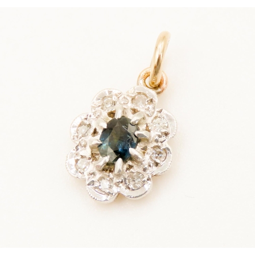 28 - Diamond and Sapphire Set Cluster Pendant Mounted in 9 Carat Yellow Gold 1.5cm Drop