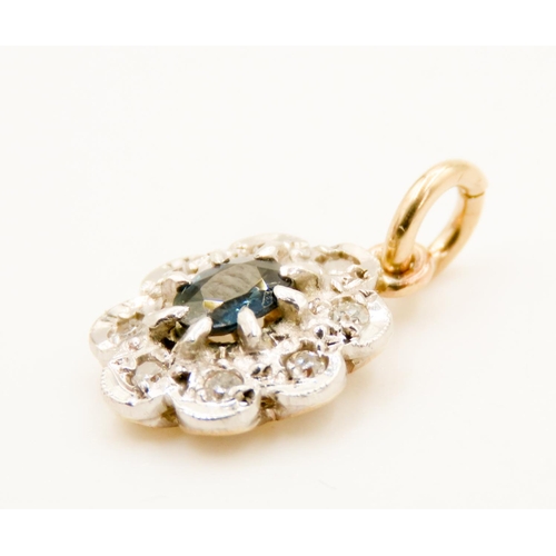 28 - Diamond and Sapphire Set Cluster Pendant Mounted in 9 Carat Yellow Gold 1.5cm Drop