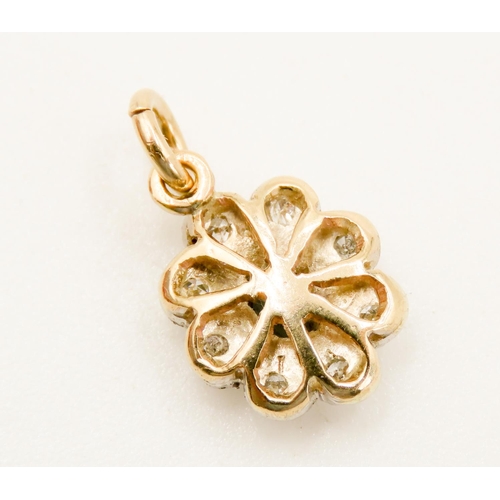 28 - Diamond and Sapphire Set Cluster Pendant Mounted in 9 Carat Yellow Gold 1.5cm Drop