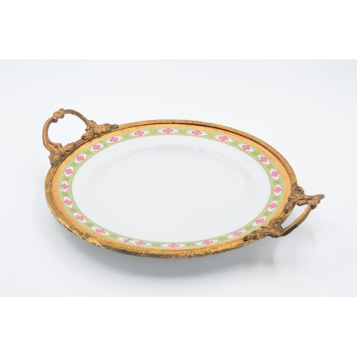 22 Carat Gold Gilded Limoges French Porcelain Dish Ormolu Bound 17cm Diameter