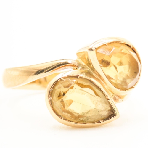 Pear Cut Bezel Set Citrine Toi et Moi  Ring Mounted in 9 Carat Yellow Gold Ring Size T