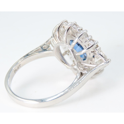 33 - Sapphire Centre Stone Ring with Round Brilliant Cut Diamond Set Halo Surround Mounted in Platinum To... 