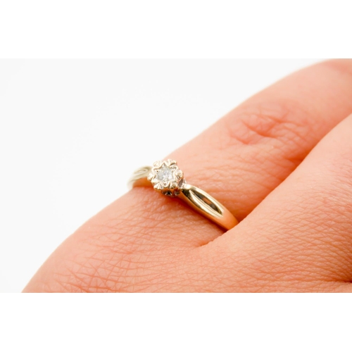 37 - Diamond Solitaire Star Shaped Rubbover Setting Mounted in 9 Carat Yellow Gold Ring Size M and a Half