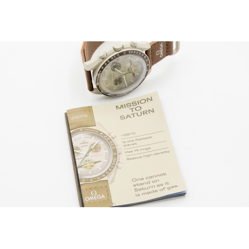 38 - OMEGA SWATCH 'Mission to Saturn' Wristwatch Bioceramic MoonSwatch Collection Ceramic Dial Brown Sati... 