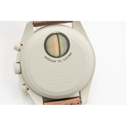 38 - OMEGA SWATCH 'Mission to Saturn' Wristwatch Bioceramic MoonSwatch Collection Ceramic Dial Brown Sati... 