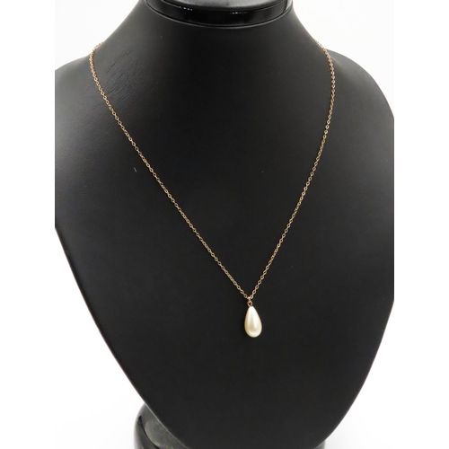 Pearl Drop Pendant 1.5cm High Set on 9 Carat Yellow Gold Chain 42cm Long