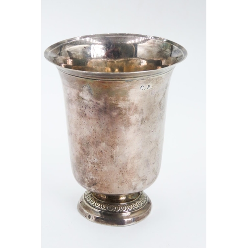 Silver Beaker Flared Rim Above Circular Step Pedestal Base 10cm High