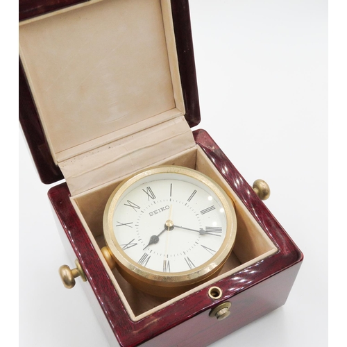 44 - Seiko Gold Tone Desk Clock Contained within Original Cherrywood Box