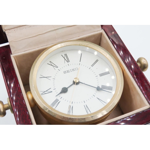 44 - Seiko Gold Tone Desk Clock Contained within Original Cherrywood Box