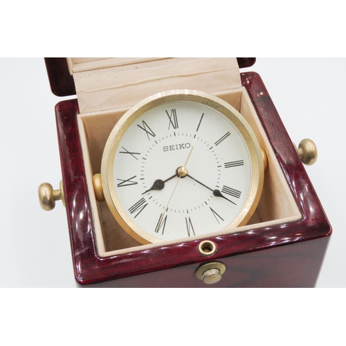 44 - Seiko Gold Tone Desk Clock Contained within Original Cherrywood Box