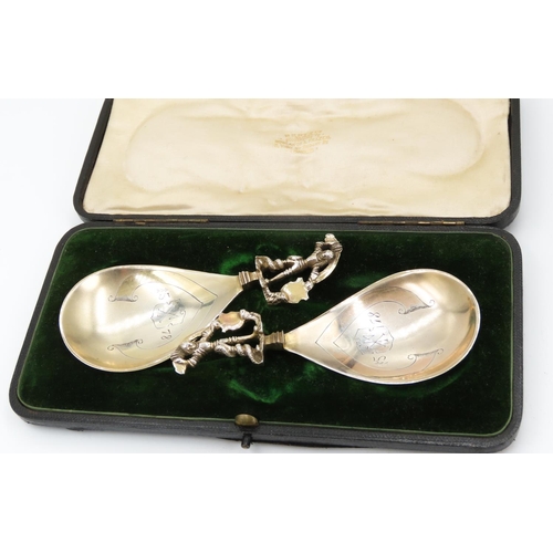 453 - Pair of Silver Presentation Spoons Contained Within Original Presentation Box Attractively Detailed