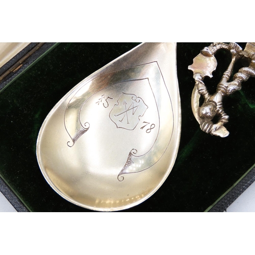 453 - Pair of Silver Presentation Spoons Contained Within Original Presentation Box Attractively Detailed