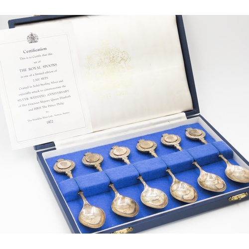 455 - Set of Six Silver Royal Spoons Celebrating Various Monarchs Hallmark 1972 Original Certificate and P... 