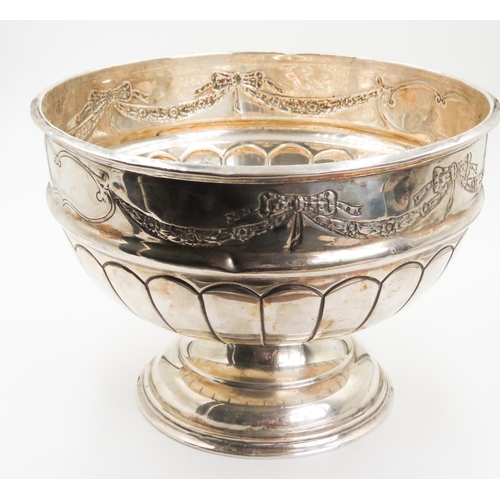 456 - Large Silver Pedestal Form Punch Bowl Attractively Detailed 22cm Diameter 16cm High