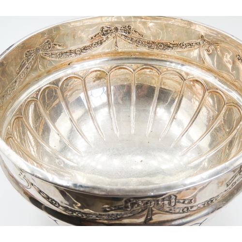 456 - Large Silver Pedestal Form Punch Bowl Attractively Detailed 22cm Diameter 16cm High