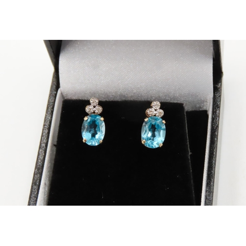 46 - Pair of Swiss Blue Topaz and Diamond Set Ladies Earrings Mounted in 9 Carat Yellow Gold Each 12mm Hi... 