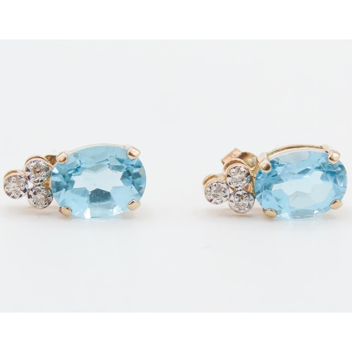 46 - Pair of Swiss Blue Topaz and Diamond Set Ladies Earrings Mounted in 9 Carat Yellow Gold Each 12mm Hi... 