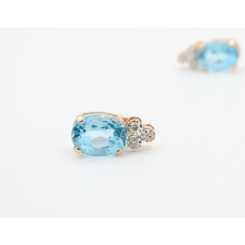 46 - Pair of Swiss Blue Topaz and Diamond Set Ladies Earrings Mounted in 9 Carat Yellow Gold Each 12mm Hi... 