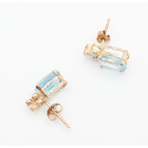 46 - Pair of Swiss Blue Topaz and Diamond Set Ladies Earrings Mounted in 9 Carat Yellow Gold Each 12mm Hi... 