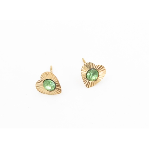 460 - Pair of Gemstone Set Heart Form 9 Carat Yellow Gold Earrings