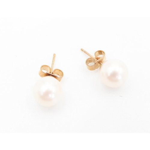 462 - Pair of 9 Carat Yellow Gold Pearl Set Earrings