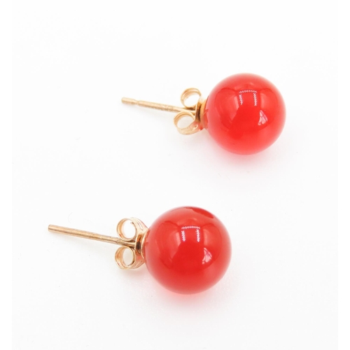 465 - Pair of 9 carat Yellow Gold Carnelian Set Earrings