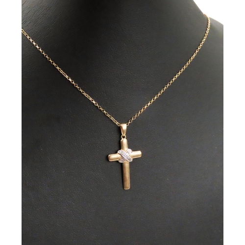 474 - Diamond Set Crucifix Pendant Mounted in 9 Carat Yellow Gold 3cm Long Set on 9 Carat Yellow Gold 46cm... 