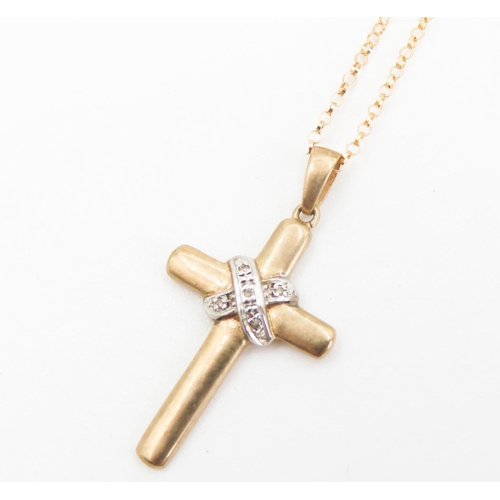 474 - Diamond Set Crucifix Pendant Mounted in 9 Carat Yellow Gold 3cm Long Set on 9 Carat Yellow Gold 46cm... 