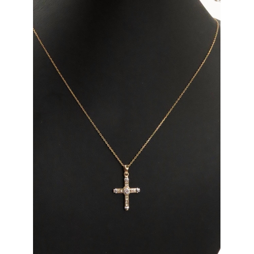 475 - Diamond Set Cross Pendant Set in 9 Carat Yellow and White Gold 2.5cm Set on 9 Carat Yellow Gold 45cm... 