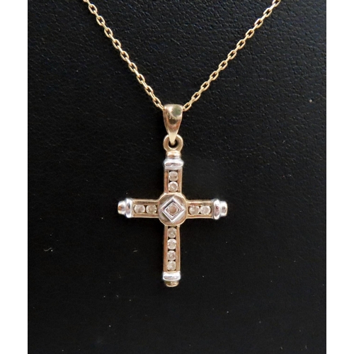 475 - Diamond Set Cross Pendant Set in 9 Carat Yellow and White Gold 2.5cm Set on 9 Carat Yellow Gold 45cm... 