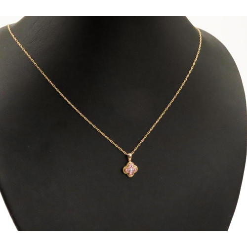 476 - Pink Tourmaline and Diamond Set Pendant Mounted in 9 Carat Yellow Gold 1cm High Ser on 9Carat Yellow... 