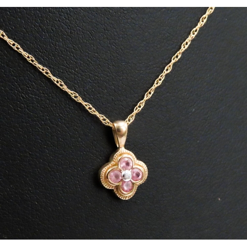 476 - Pink Tourmaline and Diamond Set Pendant Mounted in 9 Carat Yellow Gold 1cm High Ser on 9Carat Yellow... 