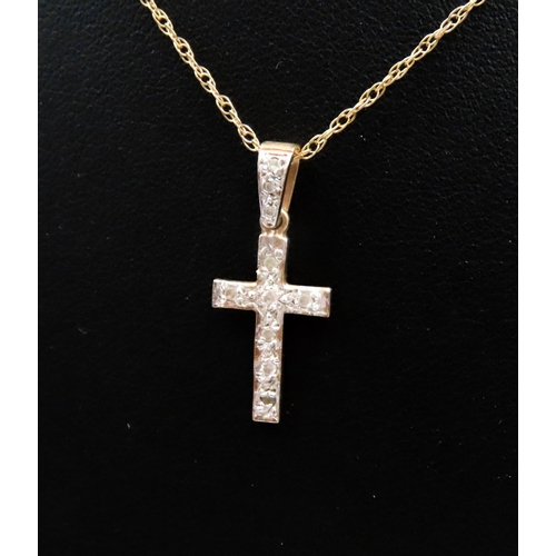 477 - Diamond Set 9 Carat Yellow Gold Cross Pendant 2cm Drop Set on 9 Carat Yellow Gold Chain 45cm Long