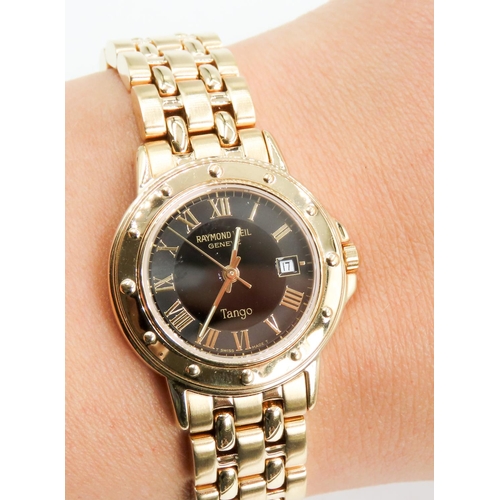 485 - Raymond Weil Geneve Tango Wristwacth Black Dial Date Apeture Gold Tone Bracelet As New Unworn