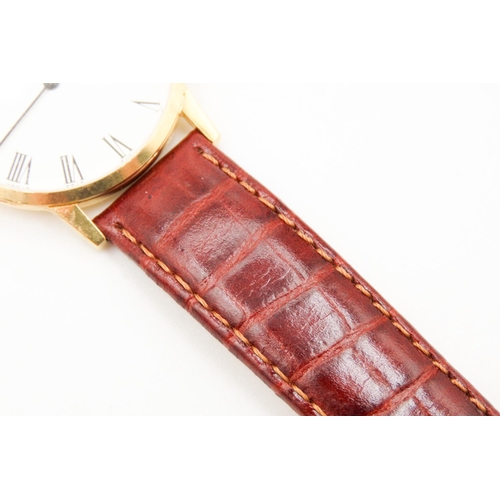 489 - GLycine Swiss Made Gold Tone Roman Numeral Dial Wristwatch Brown Leather Strap As New Unworn