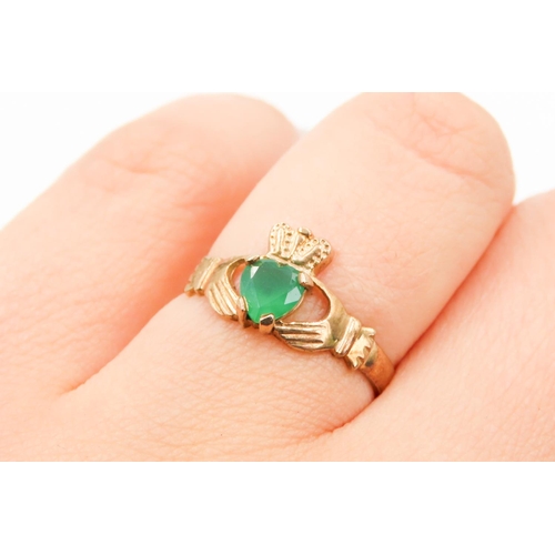 493 - Emerald Set Cloddgah Ring Mounted in 9 Carat Yellow Gold Ring Size M