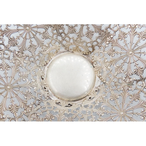 50 - Finely Detailed Silver Pierced Lace Motif Table Dish 20cm Top Diameter 5cm High