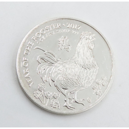 511 - One Ounce Fine 999.9 Silver Year of The Rooster 2 Pound 2017 Coin