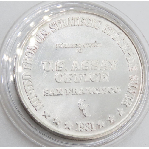 512 - One Ounce Fine 999.9 Silver US Assay Office San Francisco 1981 Coin Encapsulated