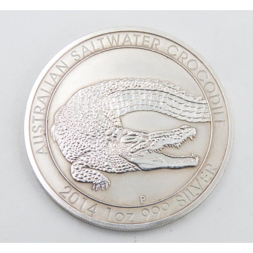 516 - One Ounce Fine 999.9 Silver Australian Saltwater Crocodile 2014 Coin