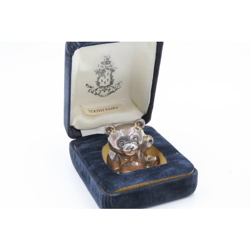 52 - Silver Teddy Bear Form Toothfairy Keepsake Box Opening to Base with Presentation Case