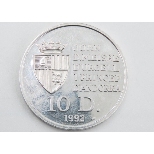 521 - Fine Silver 10 D Coin 1992 Joan D.M.Bisbe D'Urcell 1 Princep D'Andorra Coin