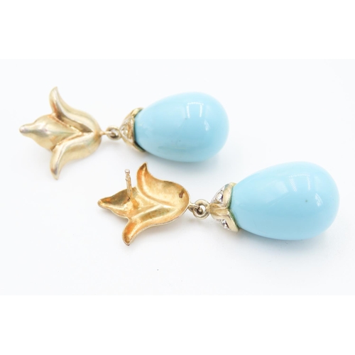 53 - Pair of Fantasy Jewellery Turquoise Set Statement Earrings Mounted in Silver Gilt Each 4cm Drop