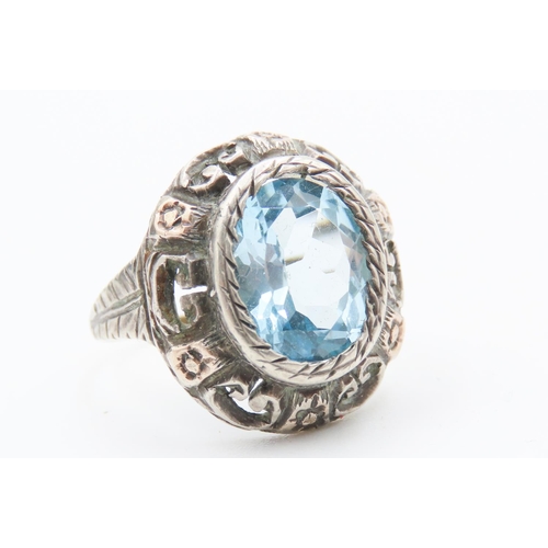 55 - Sky Blue Topaz Single Stone Ring Bezel Set Mounted on Gold Set Silver Band Ring Size O