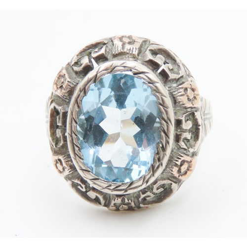 55 - Sky Blue Topaz Single Stone Ring Bezel Set Mounted on Gold Set Silver Band Ring Size O