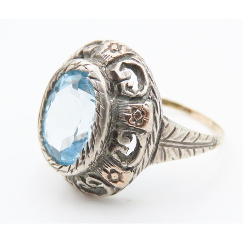 55 - Sky Blue Topaz Single Stone Ring Bezel Set Mounted on Gold Set Silver Band Ring Size O